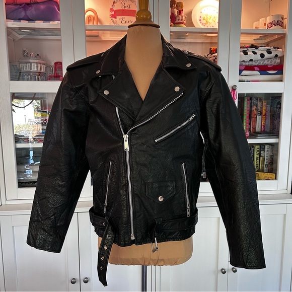 Black leather 1990s Motorcycle Jacket - Picture 1 of 11
